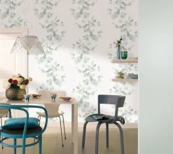 Vliestapete Blätter Floral weiß grüngrau Novamur 6734-20