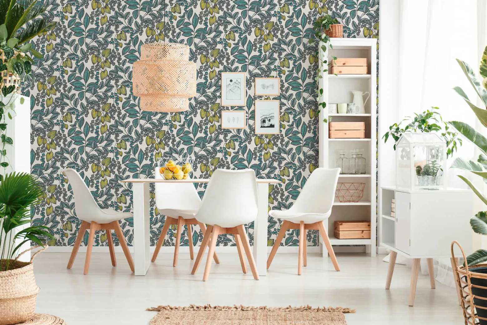 Vliestapete Blätter Früchte beige grün 37755-1