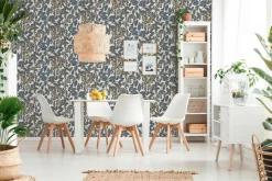 Vliestapete Blätter Früchte weiß gelb blau 37754-8