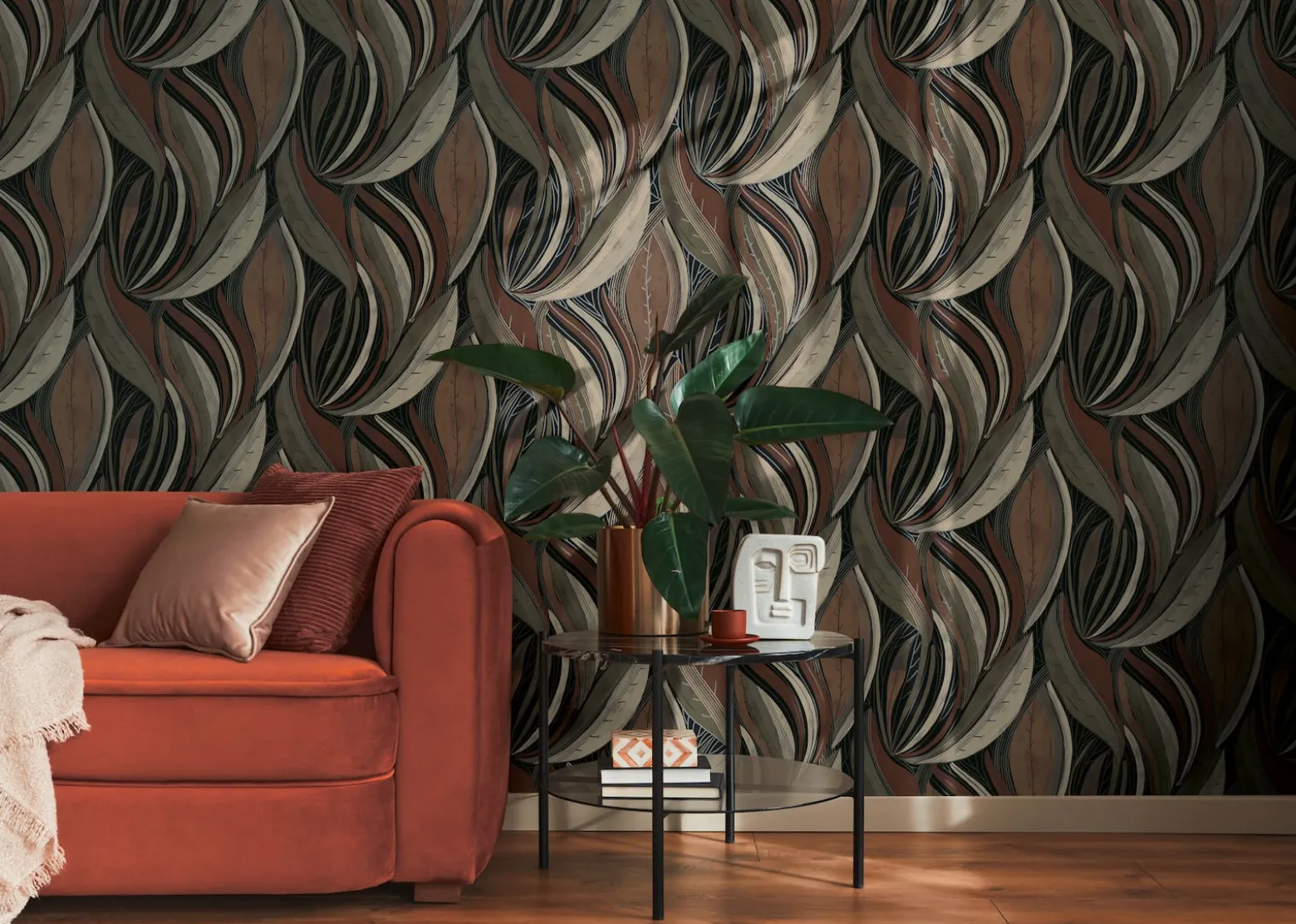 Vliestapete Blätter Grafisch Braun Grau Metallic 78655-3