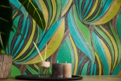 Vliestapete Blätter Grafisch Grün Kupfer Metallic 78655-1