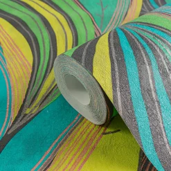 Vliestapete Blätter Grafisch Grün Kupfer Metallic 78655-1