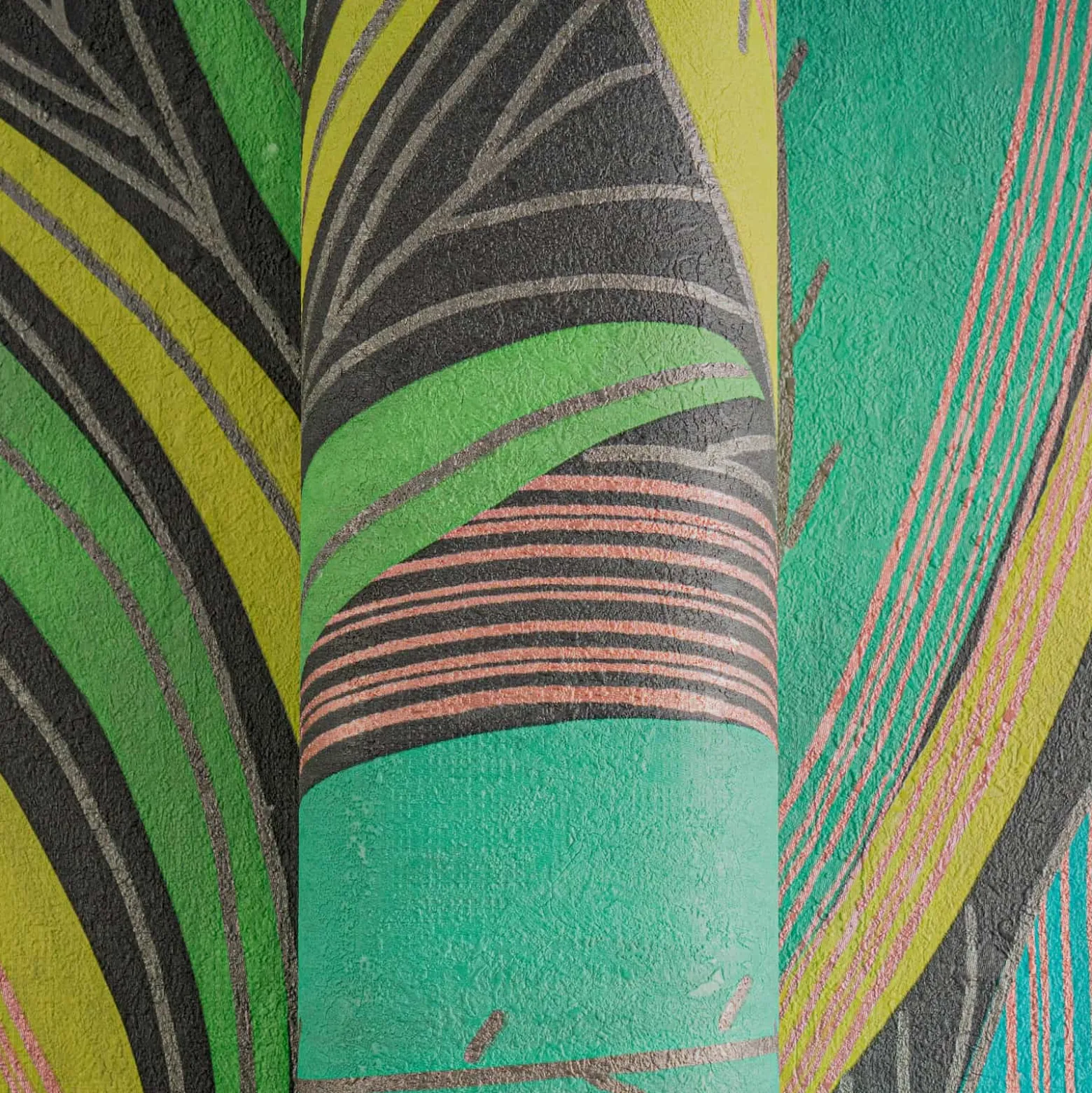 Vliestapete Blätter Grafisch Grün Kupfer Metallic 78655-1