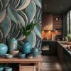 Vliestapete Blätter Grafisch Blau Silber Metallic 78655-2