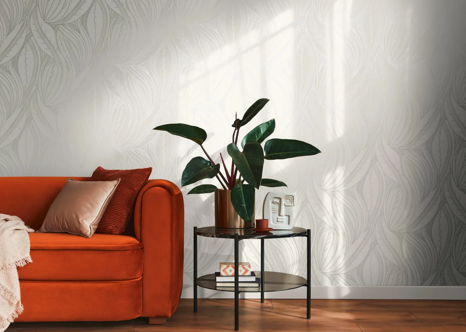 Vliestapete Blätter Grafisch Grau Silber Metallic 78655-5