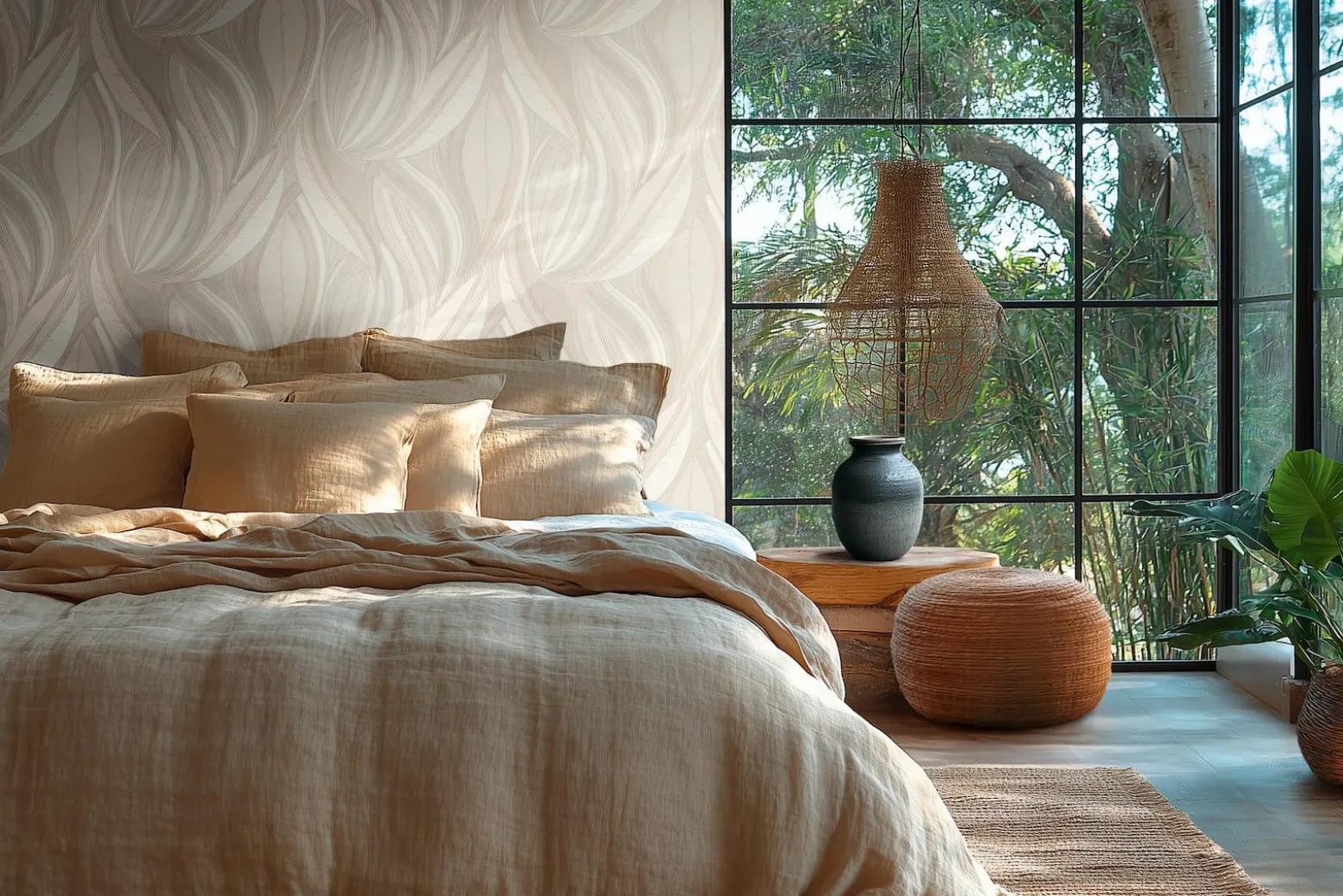 Vliestapete Blätter Grafisch Creme Beige Metallic 78655-4