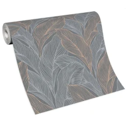 Vliestapete Blätter Grau Kupfer Metallic 10282-10