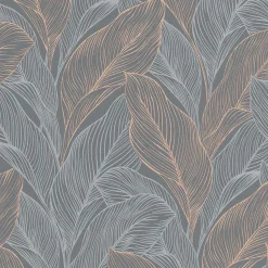 Vliestapete Blätter Grau Kupfer Metallic 10282-10