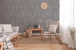 Vliestapete Blätter grau schwarz 37396-1