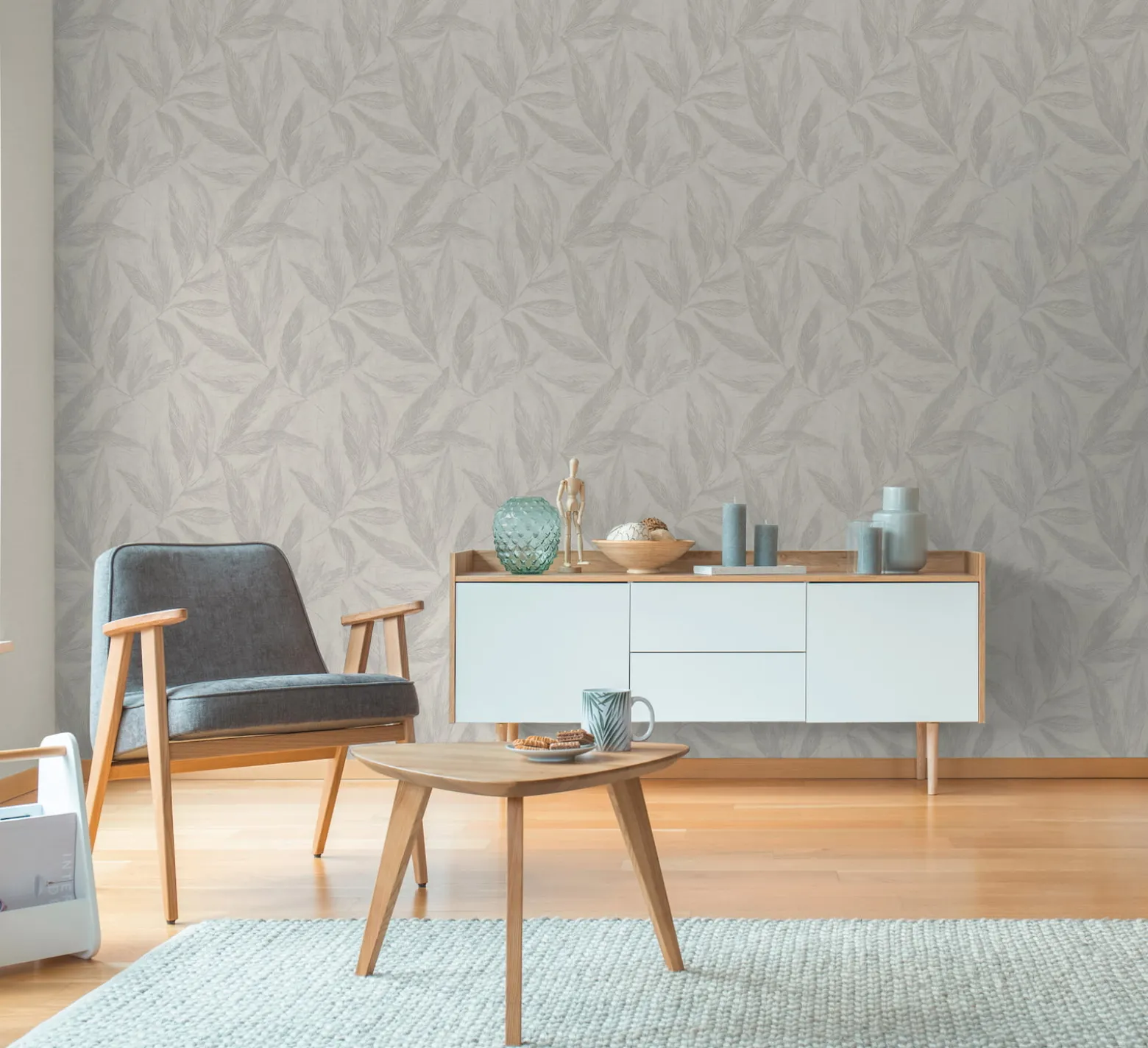 Vliestapete Blätter Grau Silber Metallic 79096-4