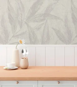 Vliestapete Blätter Grau Silber Metallic 79096-4