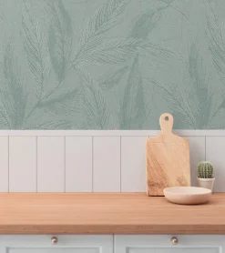 Vliestapete Blätter Grün Silber Metallic 79096-5