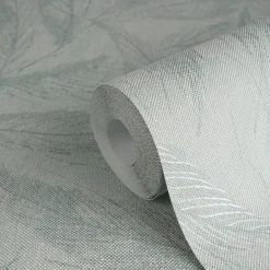 Vliestapete Blätter Grün Silber Metallic 79096-5