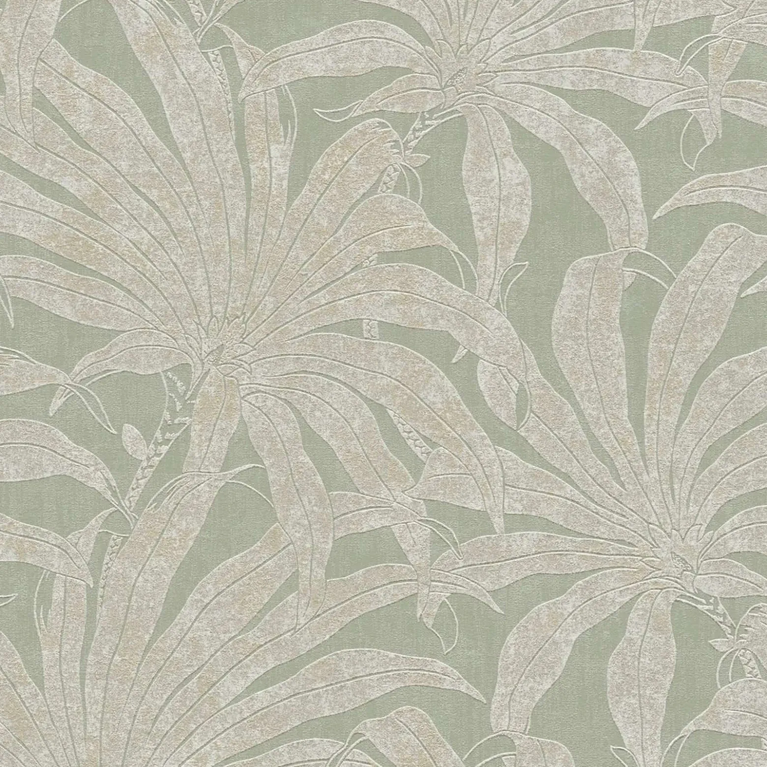 Vliestapete Blätter Grün Weiß Gold Metallic 39501-2