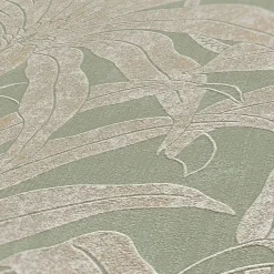 Vliestapete Blätter Grün Weiß Gold Metallic 39501-2