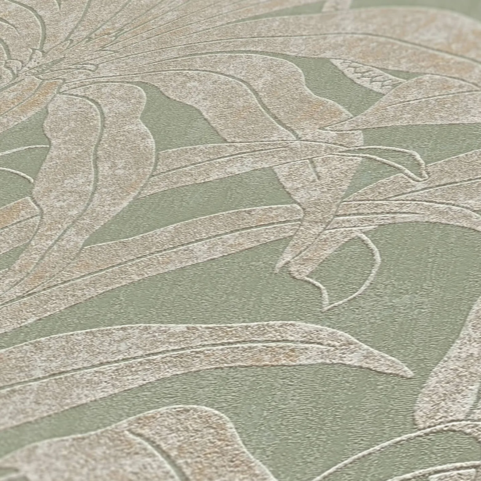 Vliestapete Blätter Grün Weiß Gold Metallic 39501-2