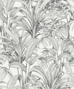 Vliestapete Blätter Illustration Weiß Schwarz A51401