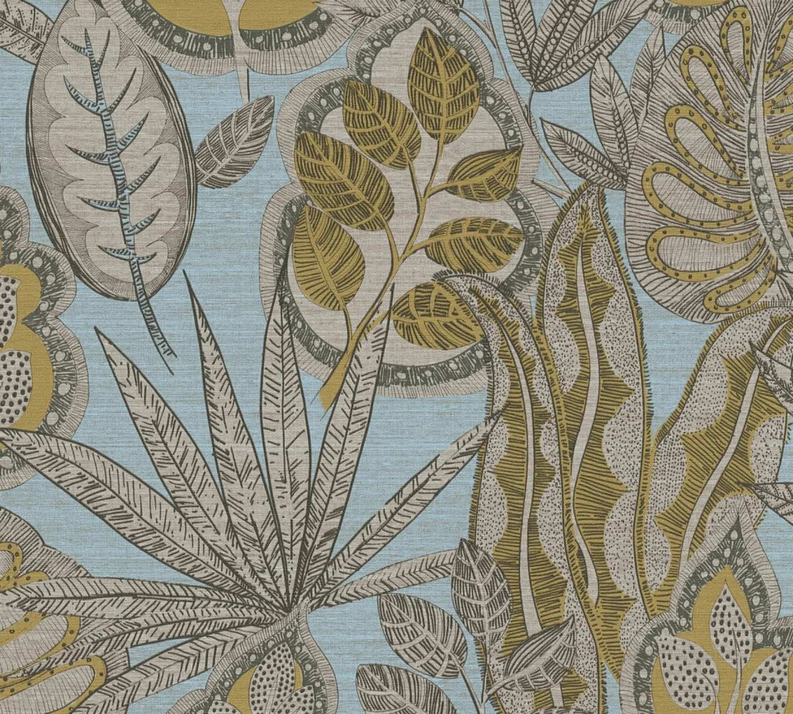 Vliestapete Blätter Illustration Blau Braun 39346-4