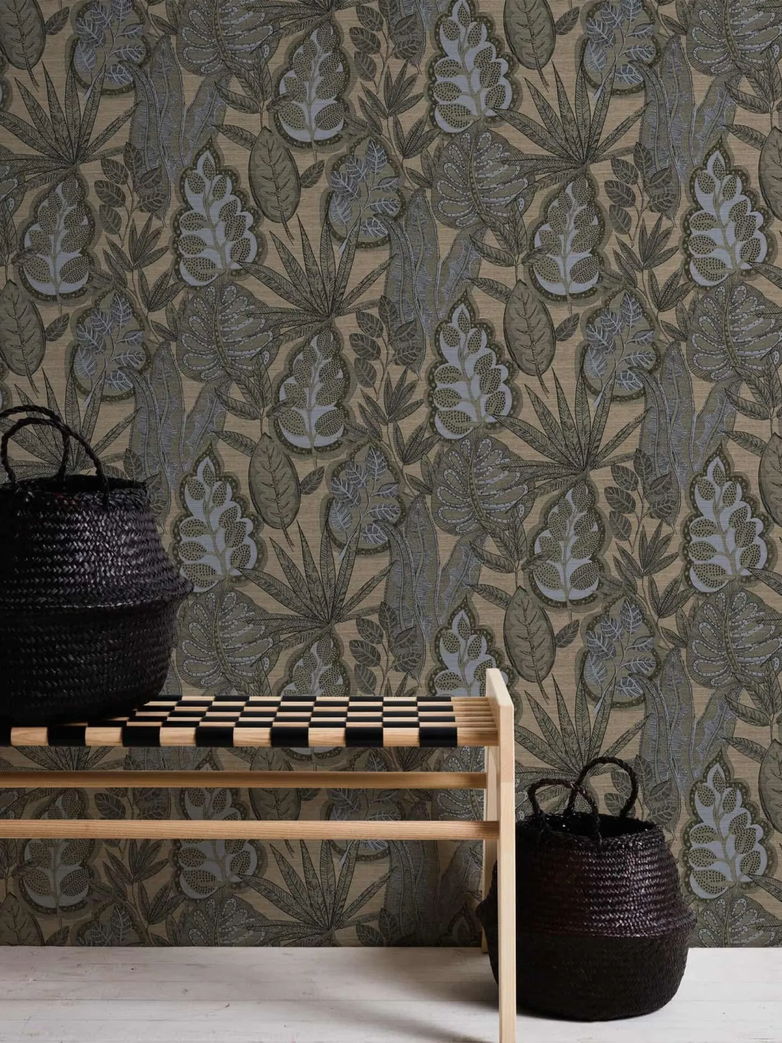 Vliestapete Blätter Illustration Beige Grau 39346-5