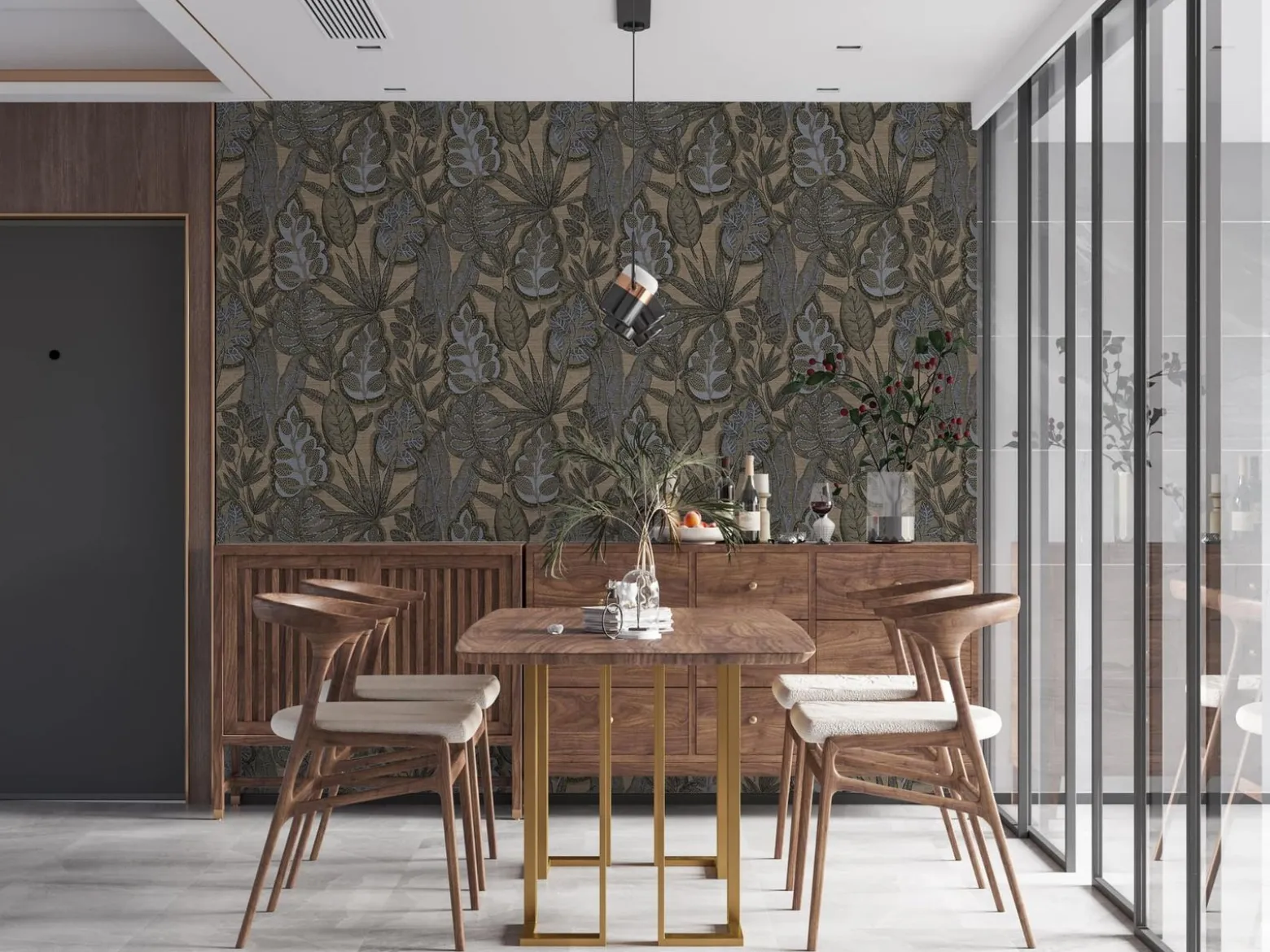 Vliestapete Blätter Illustration Beige Grau 39346-5