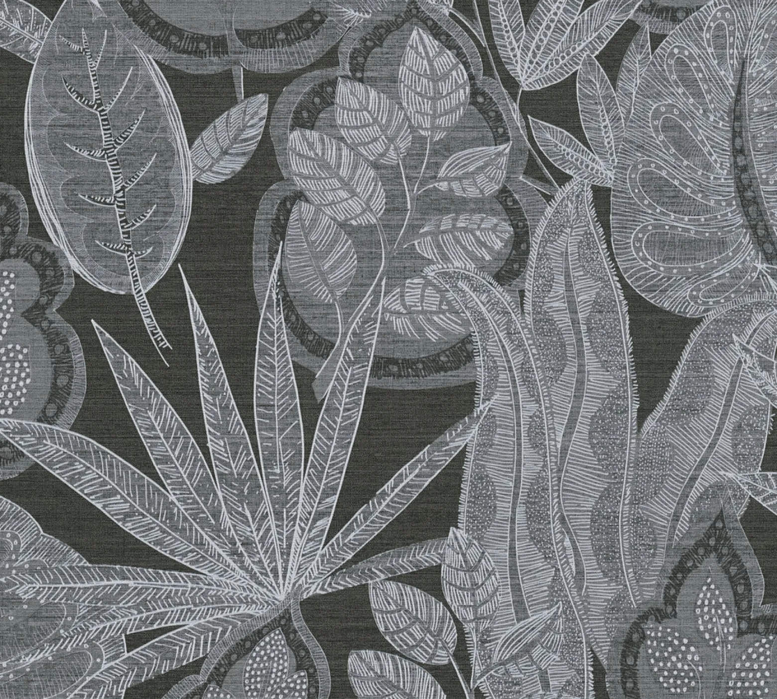 Vliestapete Blätter Illustration Schwarz Grau 39346-1