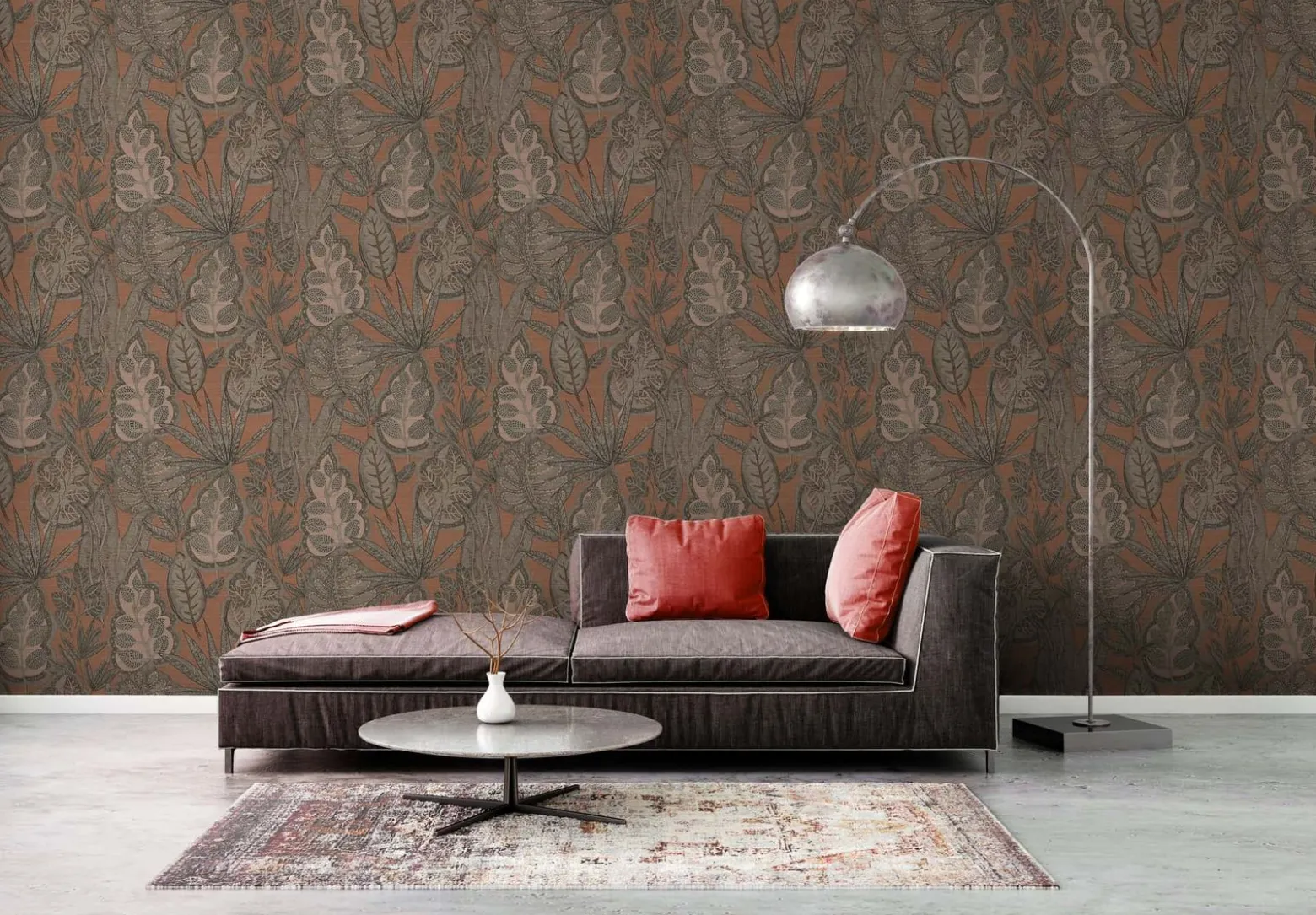 Vliestapete Blätter Illustration Orange Braun 39346-2