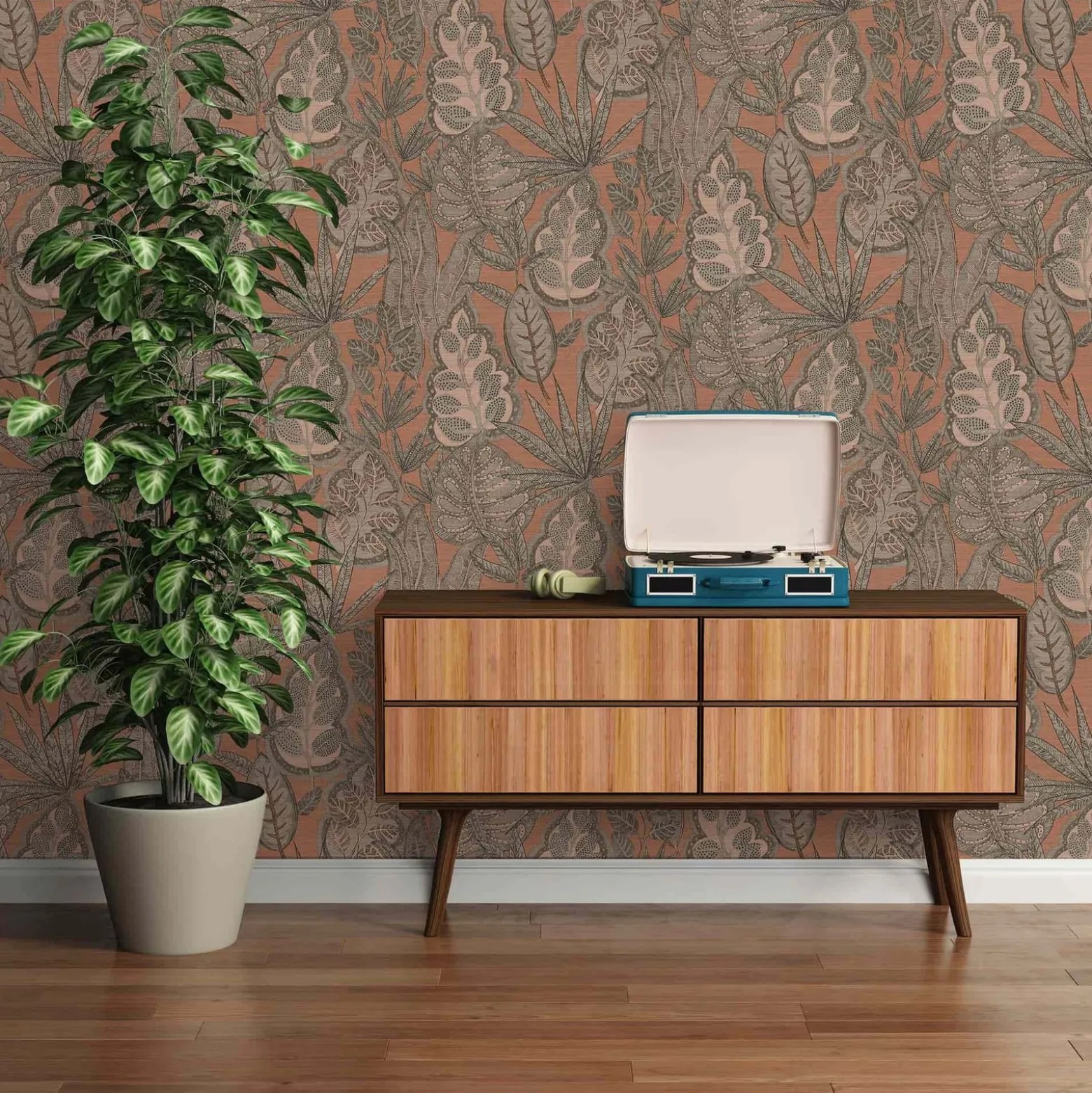 Vliestapete Blätter Illustration Orange Braun 39346-2