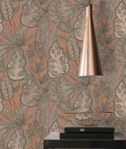 Vliestapete Blätter Illustration Orange Braun 39346-2