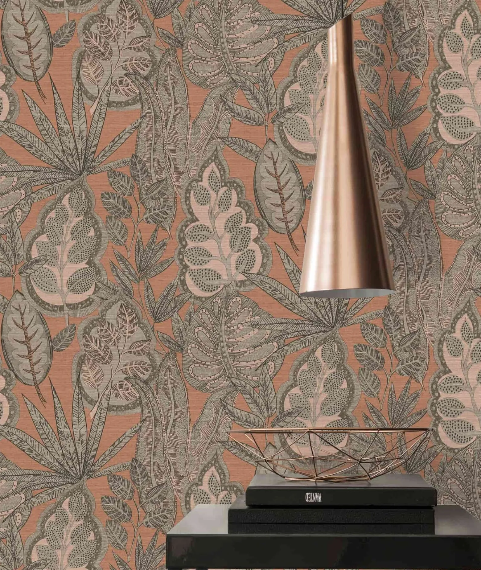 Vliestapete Blätter Illustration Orange Braun 39346-2