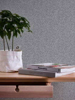 Vliestapete Blätter-Muster anthrazit metallic 37837-2