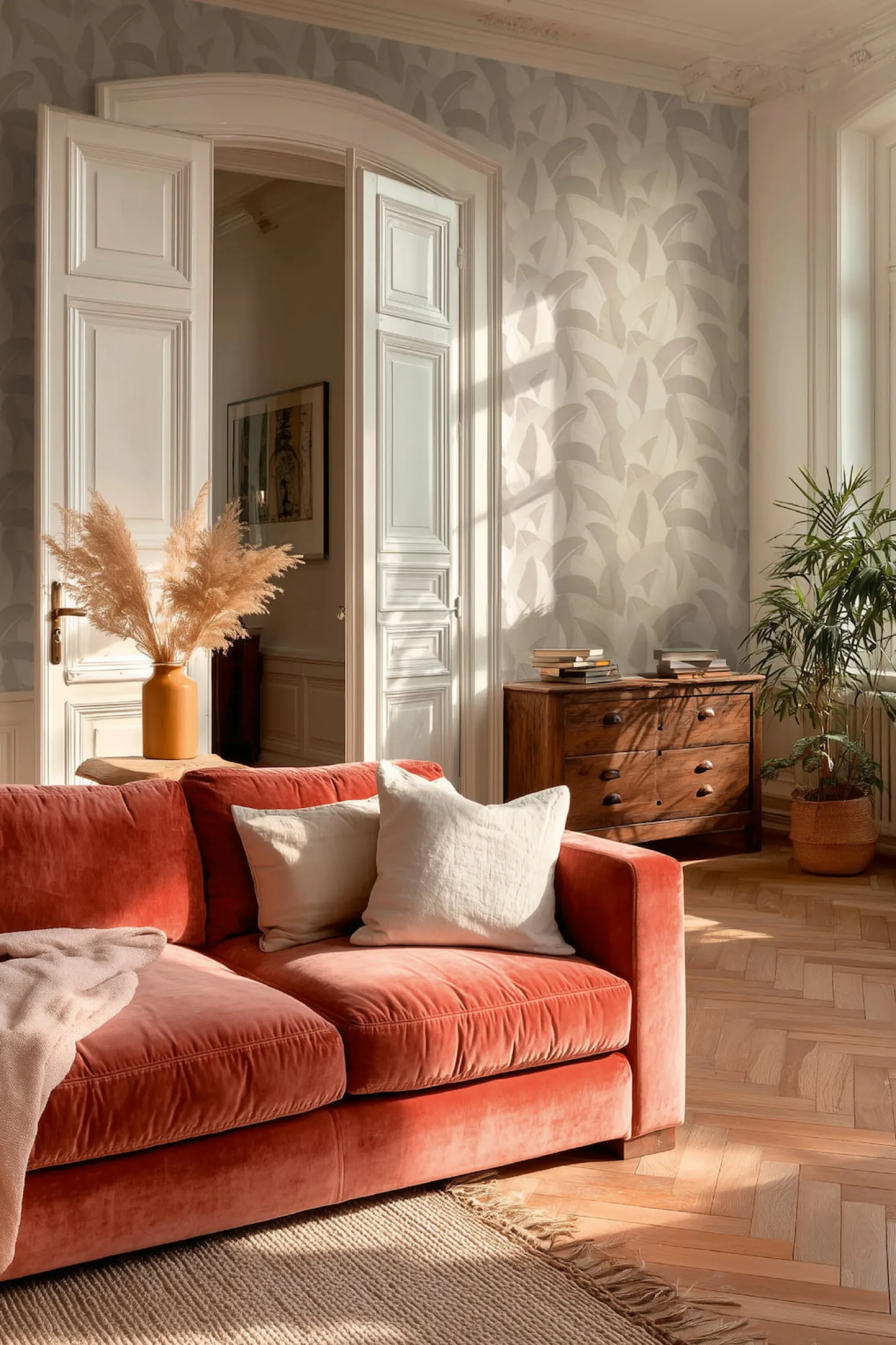 Vliestapete Blätter Muster Creme Perlmutt Metallic 79039-5