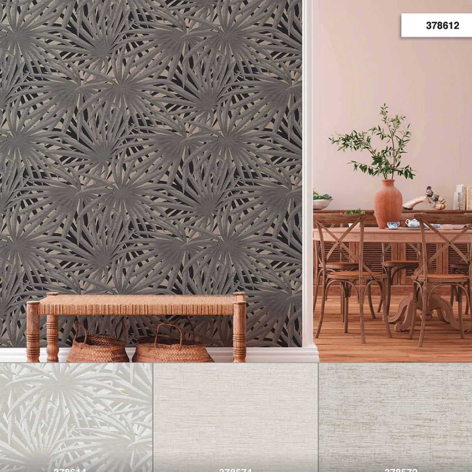 Vliestapete Blätter Palme grau schwarz Glitzer 37861-2