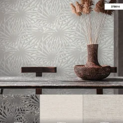 Vliestapete Blätter Palme grau weiß Glitzer 37861-4