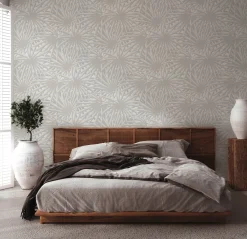 Vliestapete Blätter Palme grau weiß Glitzer 37861-4
