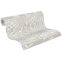 Vliestapete Blätter Palme grau weiß Glitzer 37861-4