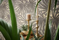 Vliestapete Blätter Palme grau gold Metallic 37861-1