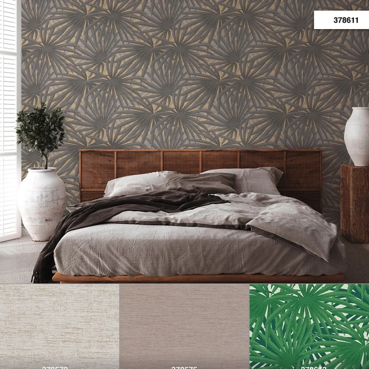 Vliestapete Blätter Palme grau gold Metallic 37861-1