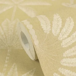 Vliestapete Blätter Palmen Gelb Creme Metallic 79163-4