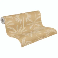 Vliestapete Blätter Palmen Gelb Creme Metallic 79163-4