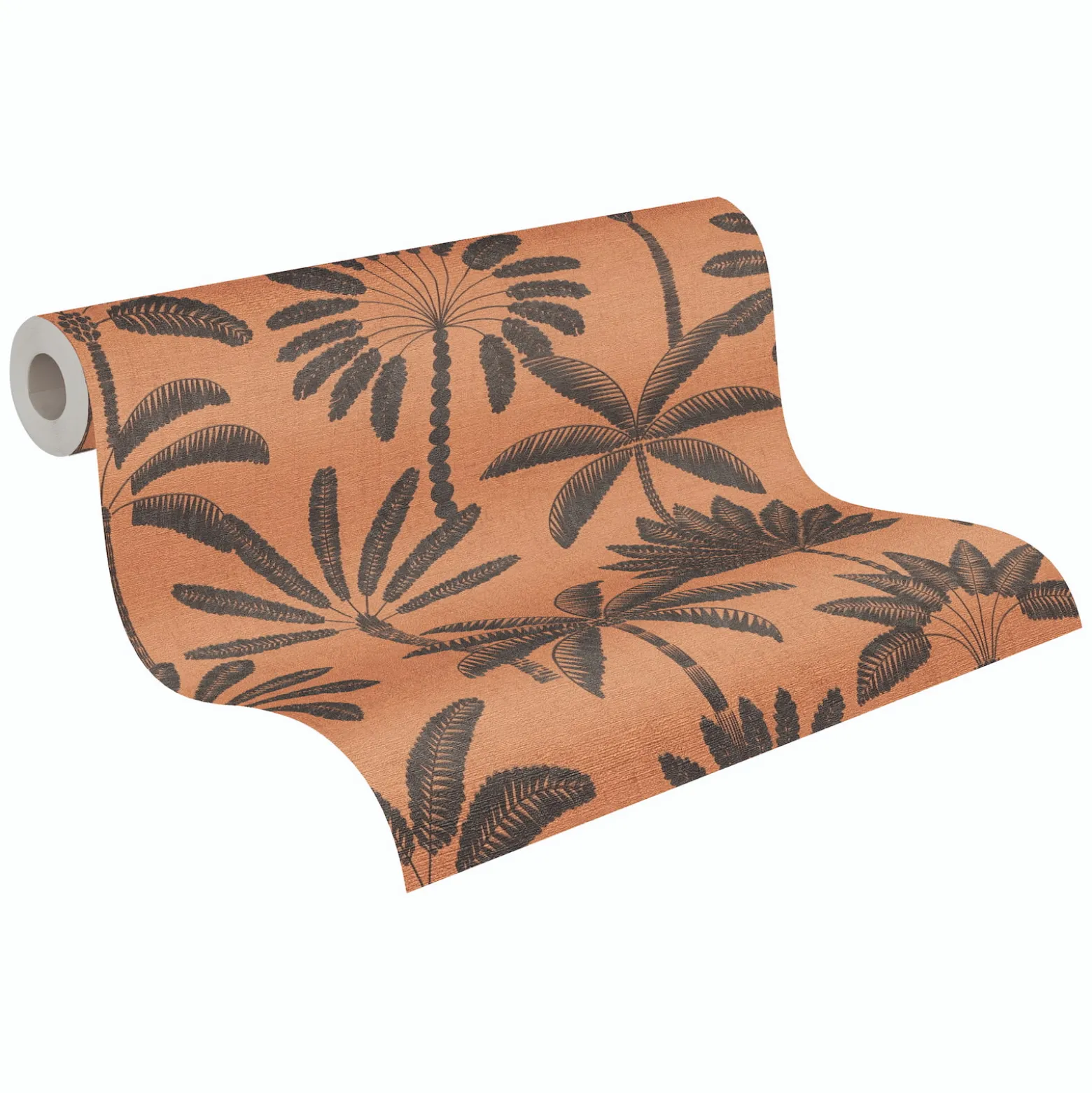 Vliestapete Blätter Palmen Orange Schwarz Metallic 79163-3