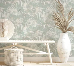Vliestapete Blätter Palme Struktur Beige Grün 82414