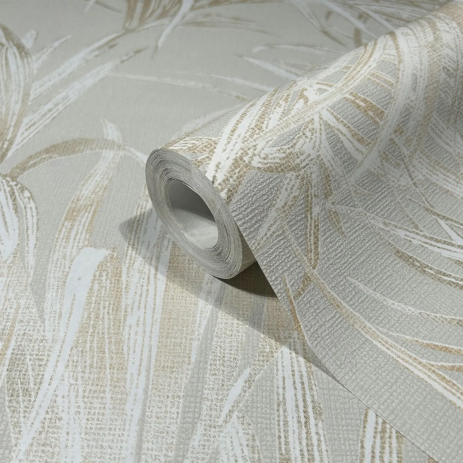 Vliestapete Blätter Palme Struktur Beige Grau 82413