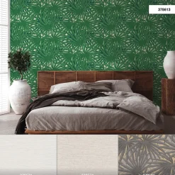 Vliestapete Blätter Palme weiß grün Glitzer 37861-3