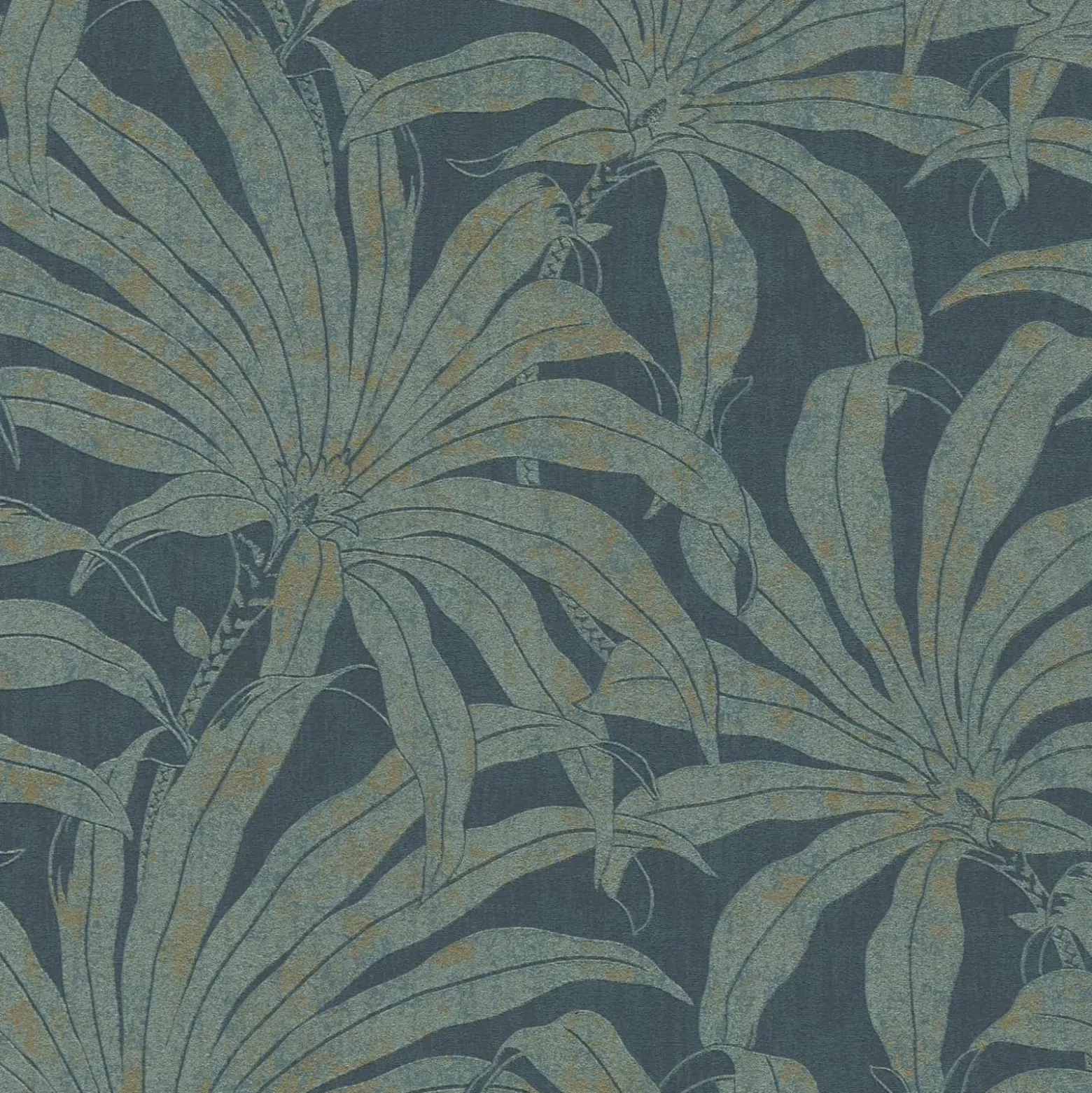 Vliestapete Blätter Petrol Grün Gold Metallic 39501-6