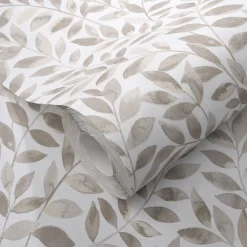 Vliestapete Blätter Ranken Weiß Braun Beige 10462-11