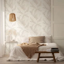 Vliestapete Blätter Ranken Weiß Beige Grün 89015