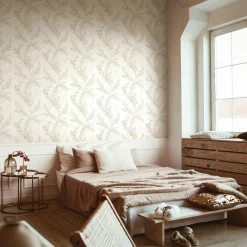 Vliestapete Blätter Ranken Weiß Beige Grün 89015
