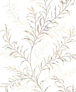 Vliestapete Blätter Ranken Weiß Beige Grün 89015
