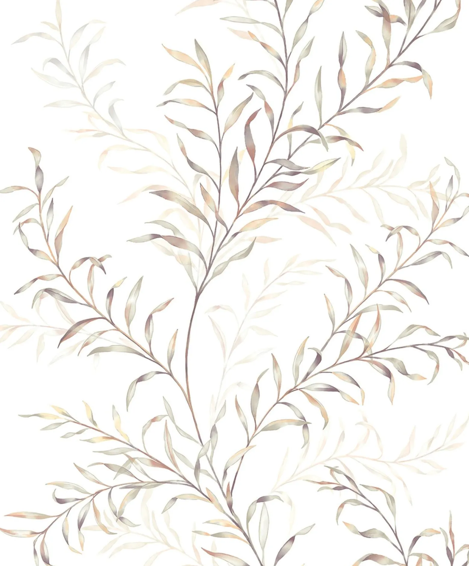 Vliestapete Blätter Ranken Weiß Beige Grün 89015