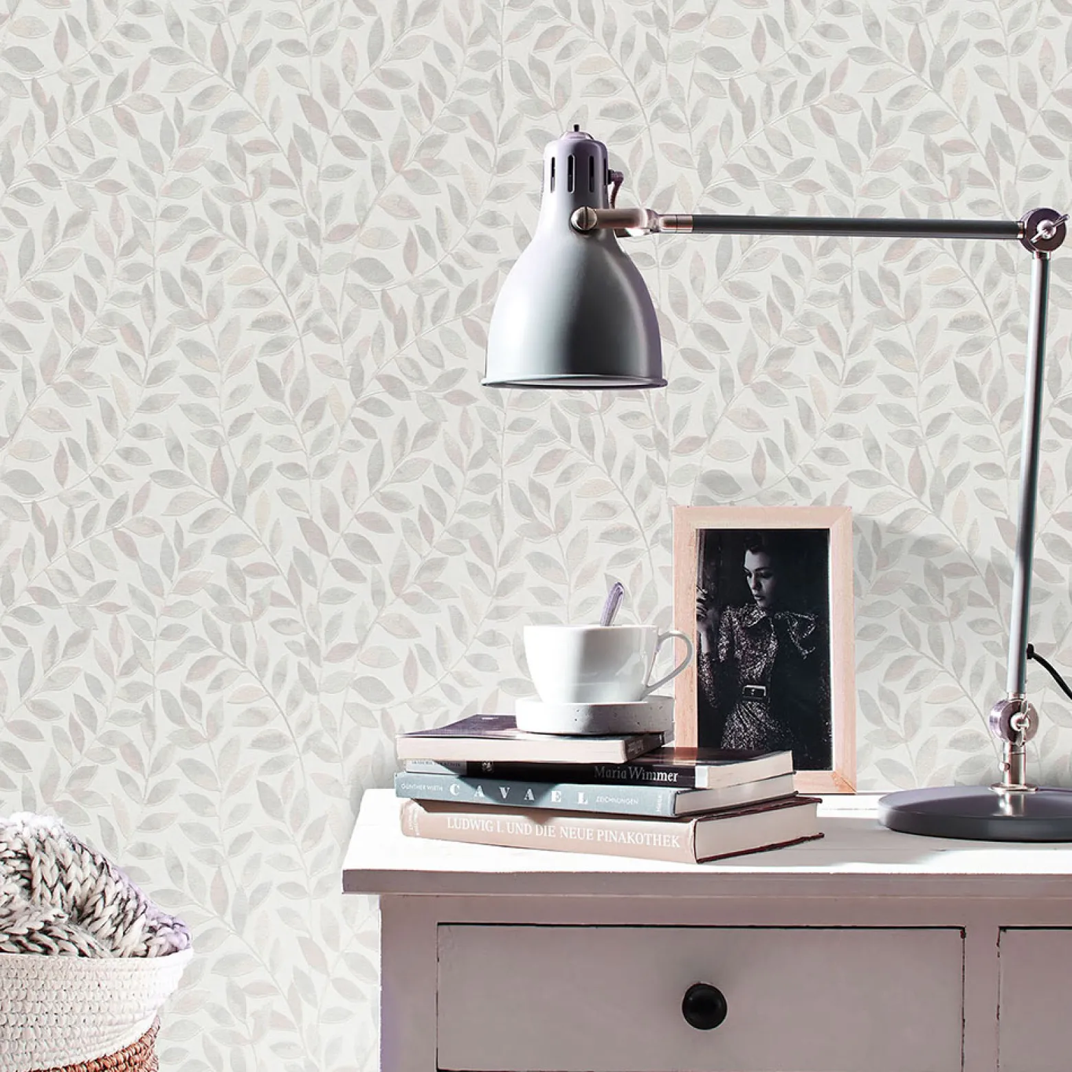 Vliestapete Blätter Ranken Weiß Beige Grau 10462-10